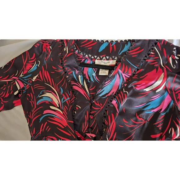 Vertigo Paris Silk Dress Womens Medium Side Zip Tie Black Floral Red Colorful - Picture 9 of 11